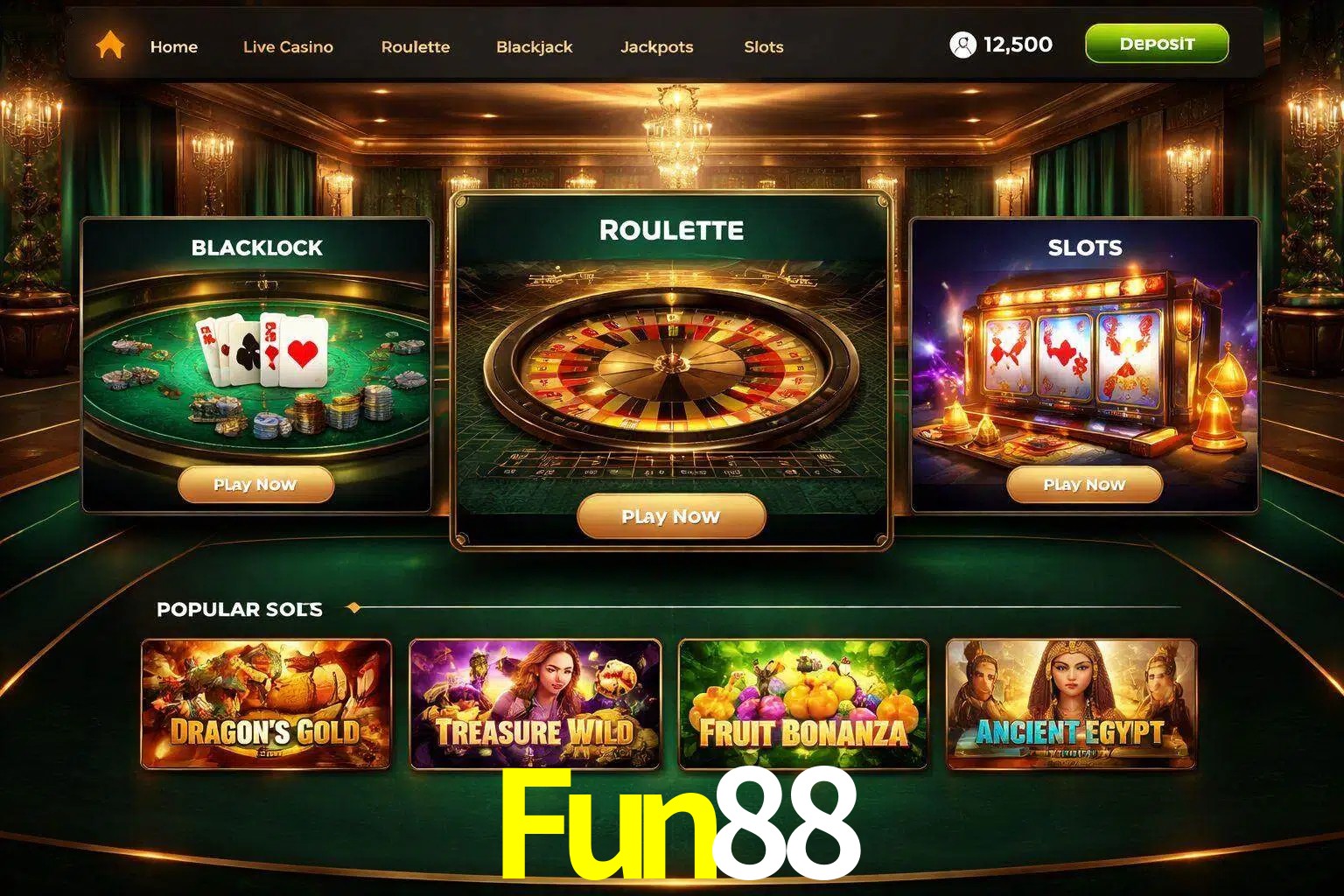 Vista de la plataforma Fun88 Casino mostrando categorías organizadas de juegos en línea
